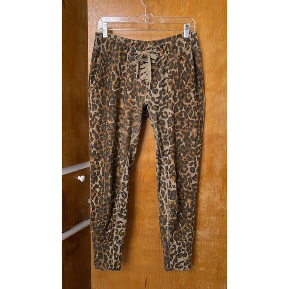 NSF Maddox Leopard print Fitted Lace Front sweatpants Terry Joggers Size L - Picture 1 of 8